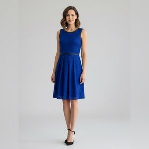 Royal blue lace sleeveless dress empire waist cocktail holiday dress